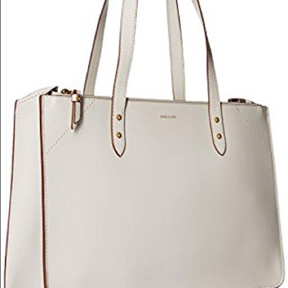 Anne Klein Madeline E/W Large Off White /Chocolate Tote - Picture 6 of 7